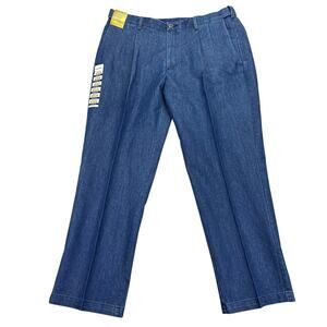 Haggar Mens Premium Stretch Denim Classic Fit Pleated Jeans Blue 38x30
